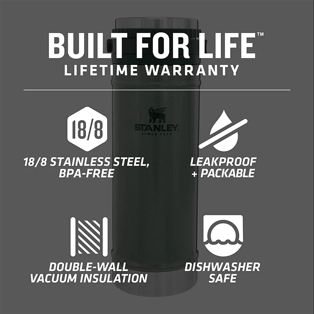 Stanley 16oz Classic Travel Press Hammertone Green - Image 6