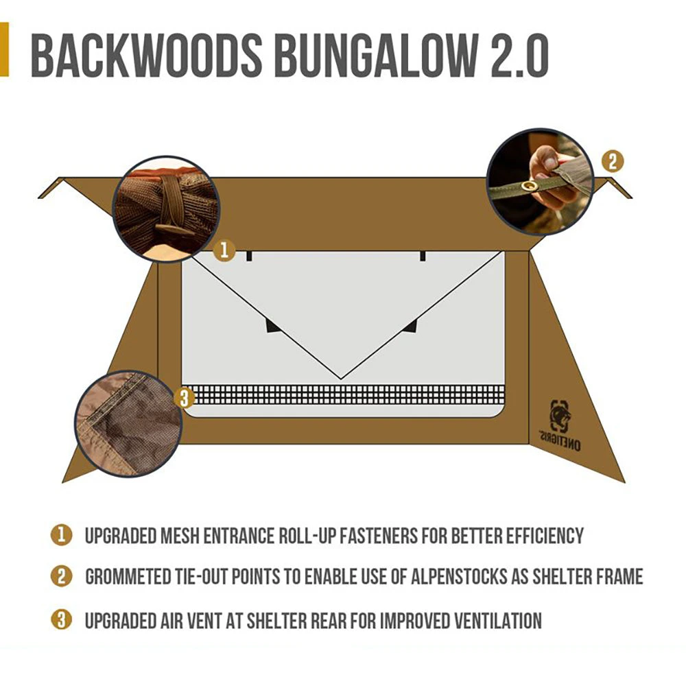 OneTigris Backwoods Bungalow Ultralight Bushcraft Shelter - Coyote Brown - Image 2