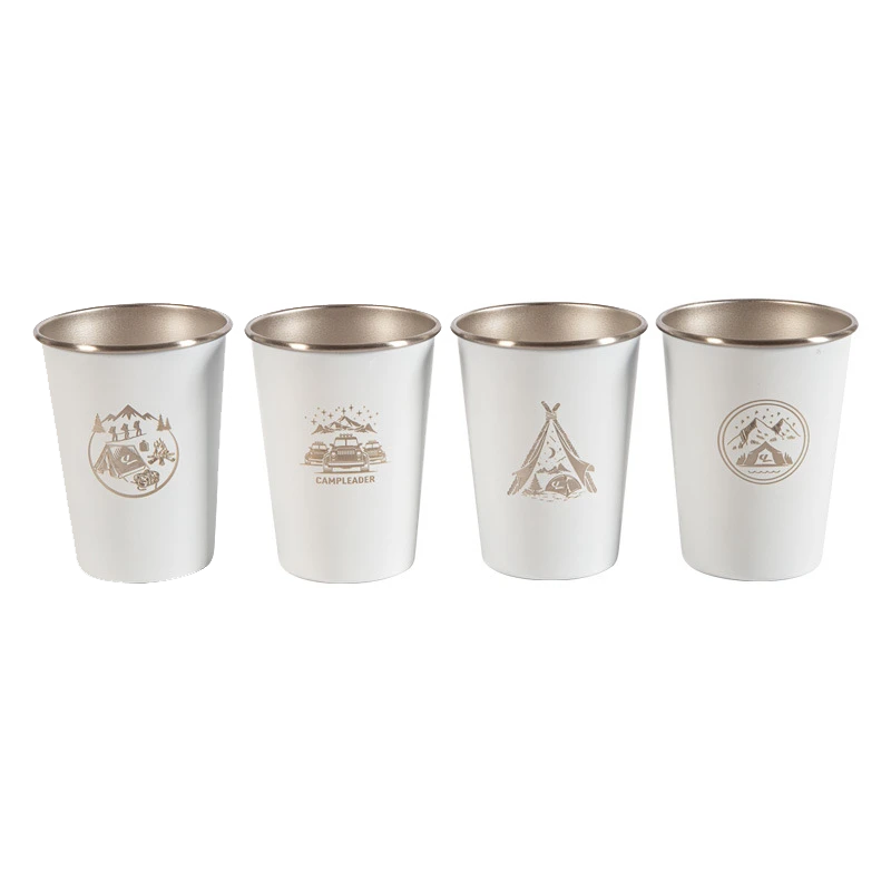 Camp Leader 4 Pcs Stainless Steel Cup - White
