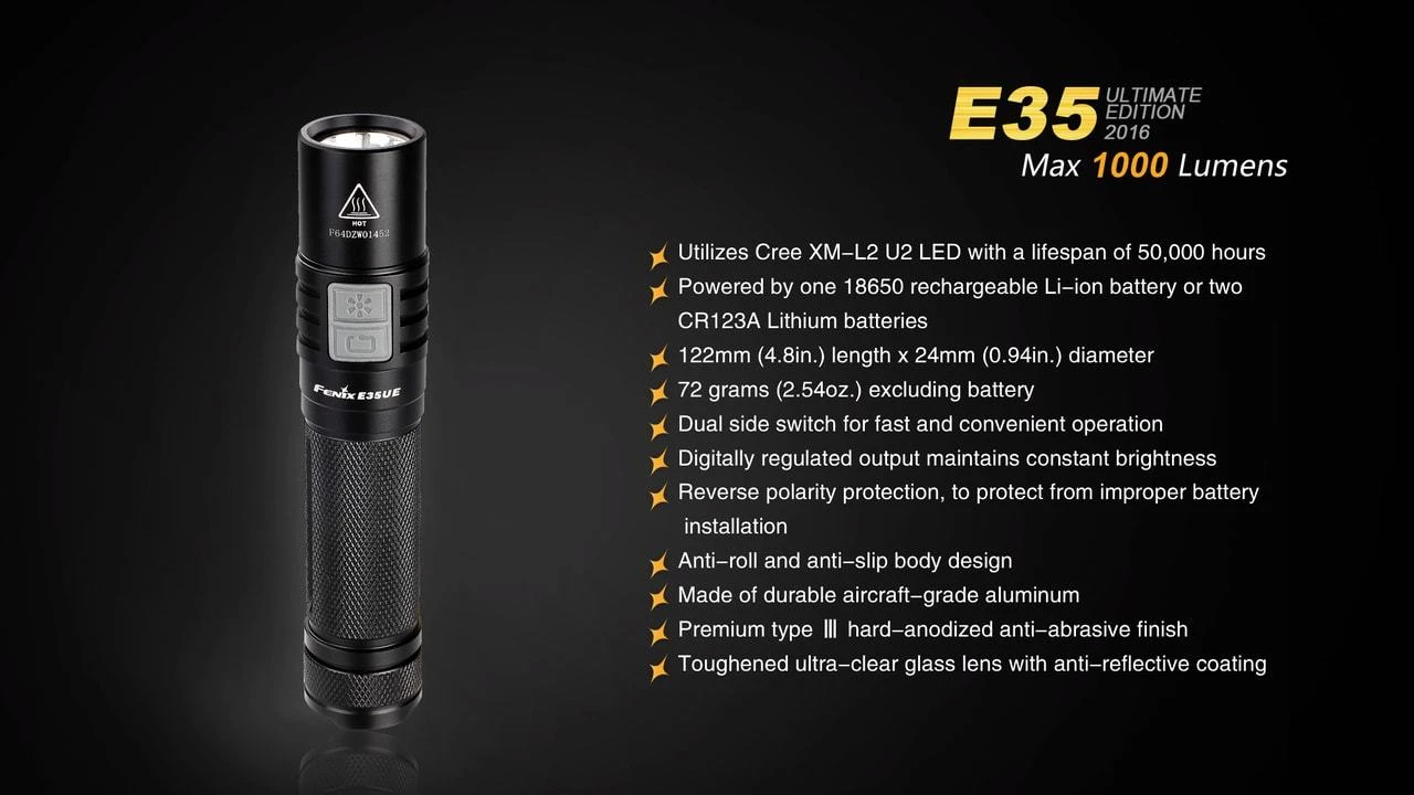 Fenix E35 XL-L2 UE LED Flashlight Black 2016 Version - Image 9
