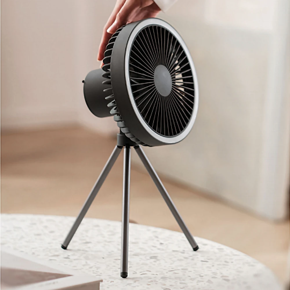 Tripod Fan With White Ring Light USB Rechargeable - Image 7
