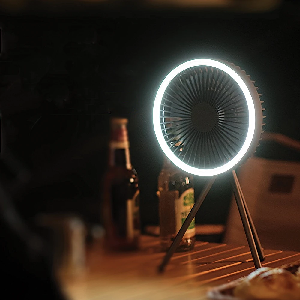 Tripod Fan With White Ring Light USB Rechargeable - Image 10