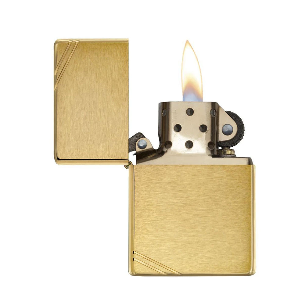 Zippo 240 Brushed Brass Vintage With Slashes - Image 2