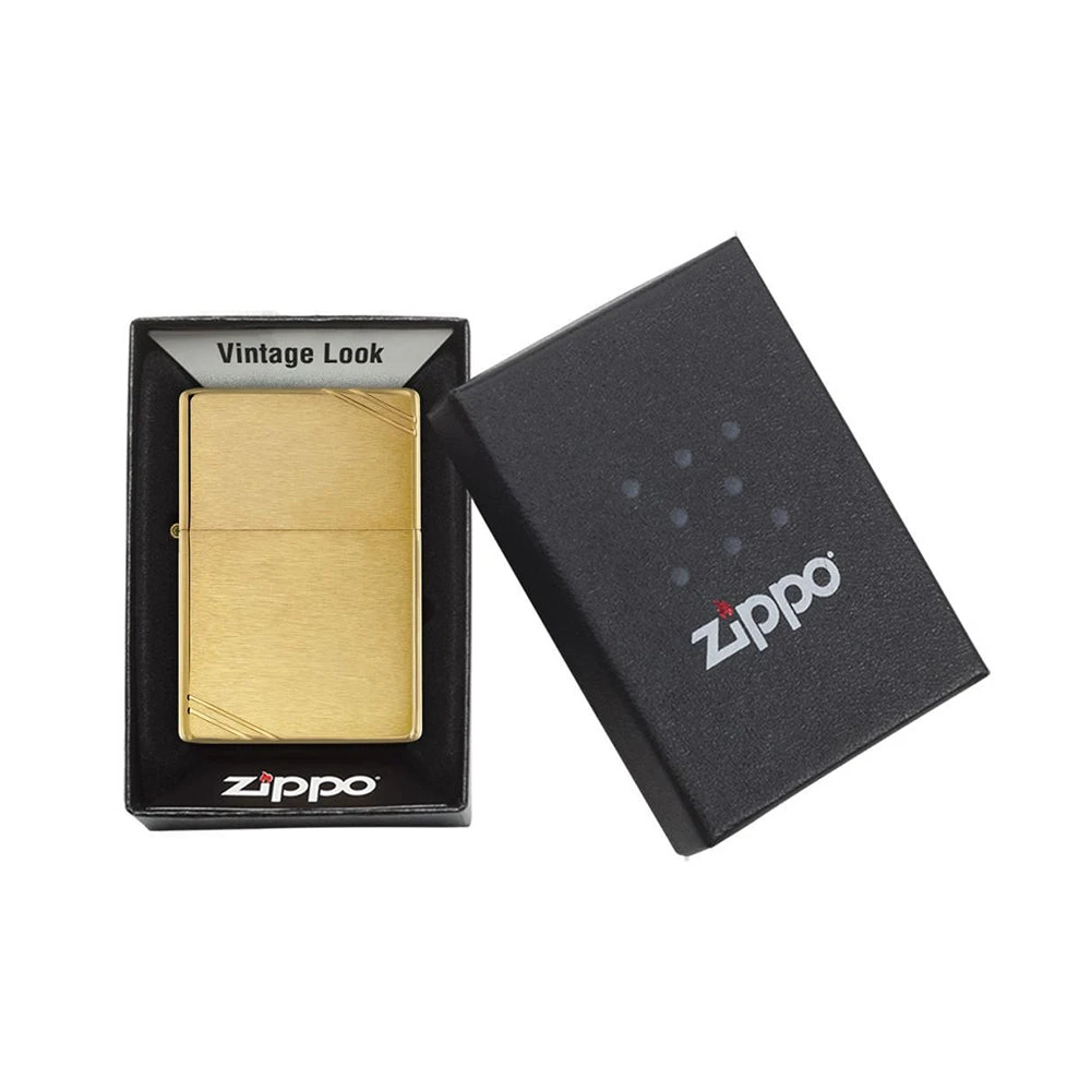Zippo 240 Brushed Brass Vintage With Slashes - Image 5